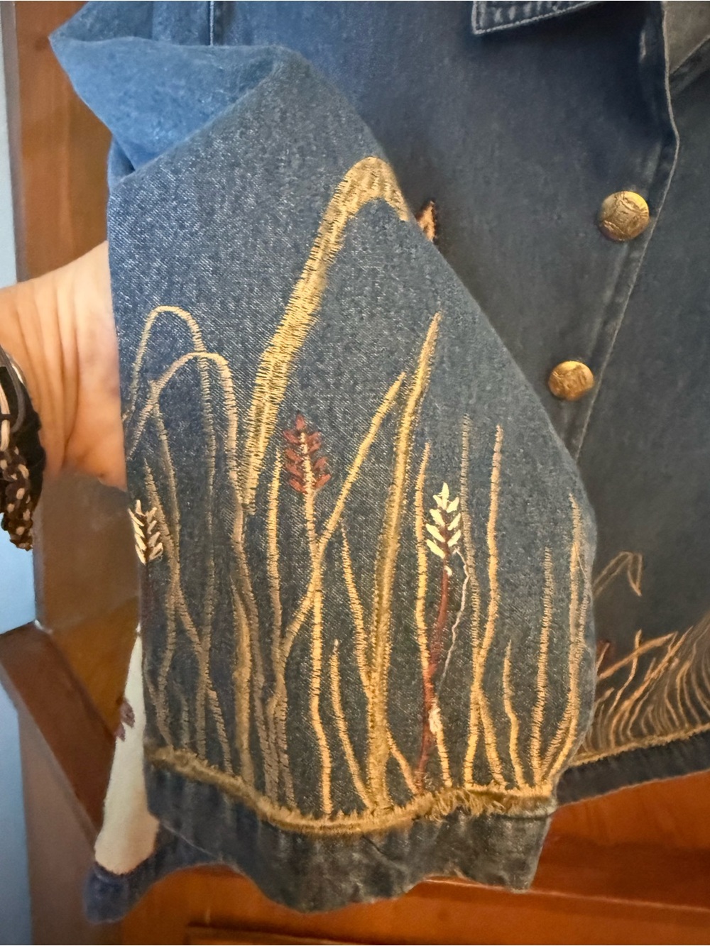 Tantrums vintage 100% cotton Horse Equestrian Western Denim Beaded Sequin Jacket - Picture 6 of 12